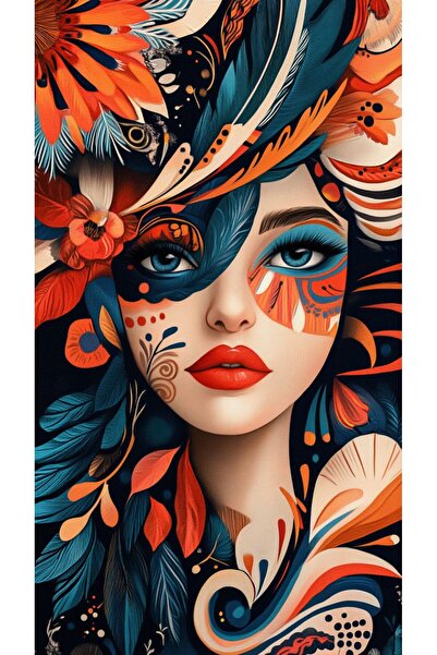 ALAYRA International ملصق فني ملون لوجه امرأة، ديكور جداري منزلي معاصر - 40×6...