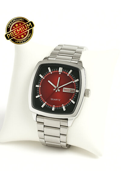 arpat time saat aksesuar Premium, Steel Case, Red Dial Men's Watch with Calendar