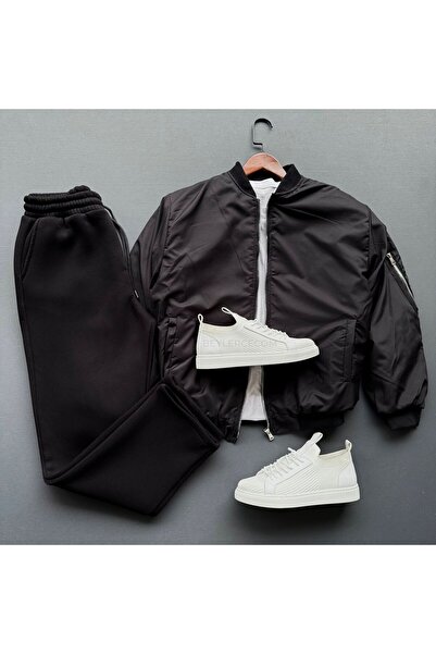 Beylerce قصة فضفاضة سترة بومبر + مجموعة ملابس رياضية فضفاضة