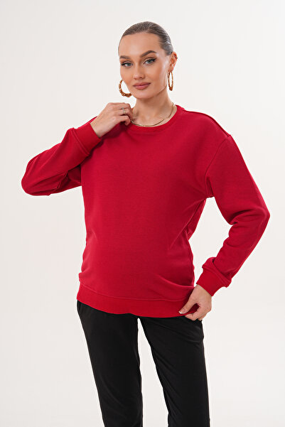 Miss Dünya Lissa Crew Neck 100% Cotton Maternity and Postpartum Basic Sweatshirt