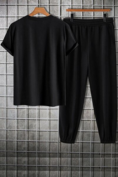 over head oh Men's Black Vertical Printed Oversized T-Shirt Jogger Set
