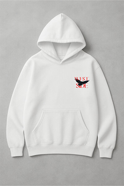 LORVEX Hanorac cu glugă oversize unisex, 100% bumbac, imprimat WEST SIDE