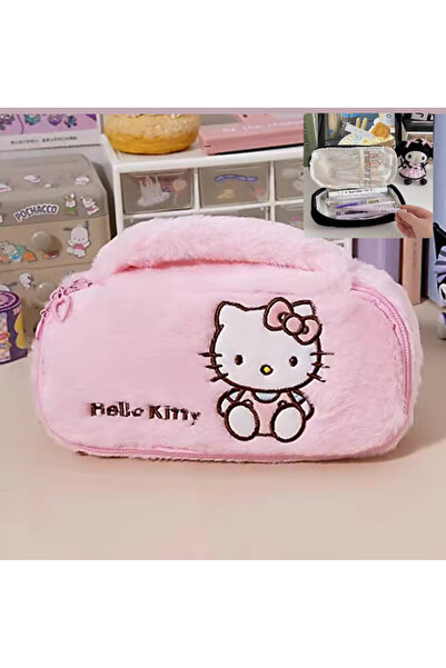 synshop Hello Kitty Kedi Peluş Büyük Boy Bölmeli Kalemlik Kalem Kutusu El Çantası Okul Ofis Lüx Hediyelik