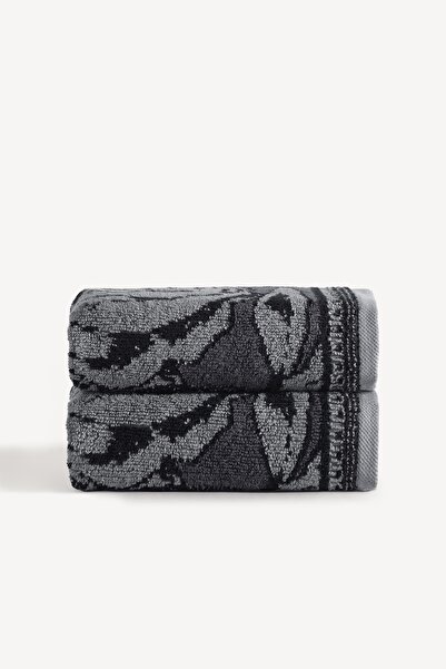 Cherx طقم مناشف يد من قطعتين مصبوغة بخيوط كاريسا، لون أنثراسيت، مقاس 50×90