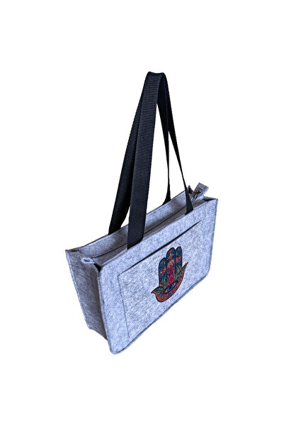 dilekolay Medium Shoulder Bag - Printed Felt Bag - Fatma Ananın Hand - 35X25 cm