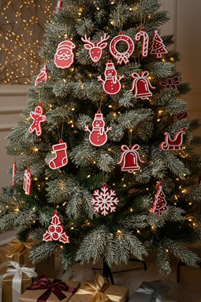 ARNİS 15 Parça Kırmızı Beyaz Yılbaşı Ağacı Süsü Seti Yeni Yıl Temalı Elit Dek...