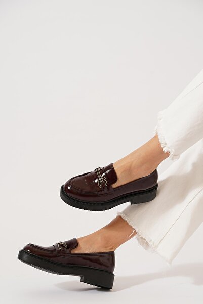 Moda Pie Loden Front Buckle Women's Loafer Ballet Flats Burgundy Patent Leather