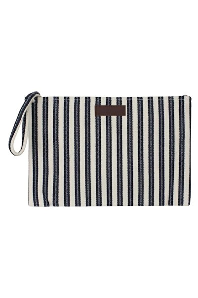 OEM Раирана синьо-екрю торбичка с дръжка 32x22 см