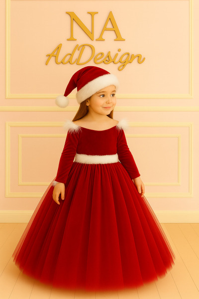 NA ADDESIGN Святкова довга пишна сукня з оксамиту та плюшу – модель «Новорічн...