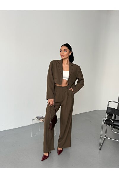 LB Laluna Butik Women's Crop Blazer Jacket and Palazzo Pants Sets