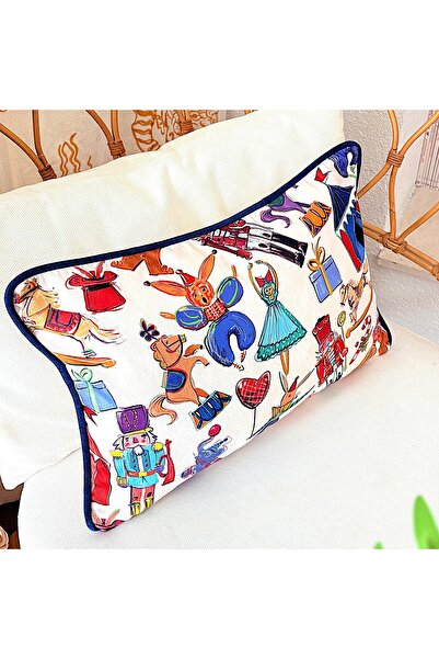 ge living Circus and Nutcracker Patterned Decorative Velvet Pillowcase – Colorful Christmas Design Throw Pillow Cover
