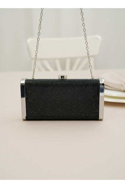 Biçanta Black Full Crystal Stone and Metal Frame and Evening Dress Bag Wedding Engagement Graduation