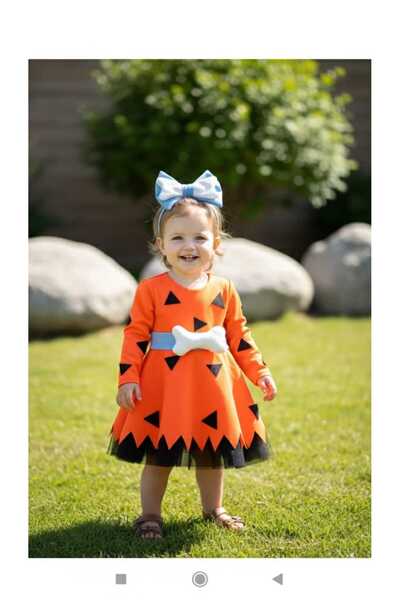 Sare Çocuk Giyim Κοριτσίστικο φόρεμα πορτοκαλί χαλίκι Στολή Πέτρινης Εποχής + Πόρπη