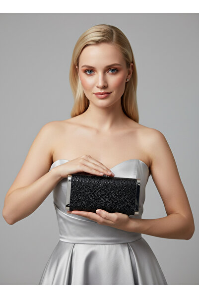 Biçanta Black Full Crystal Stone and Metal Frame and Evening Dress Bag Wedding Engagement Graduation