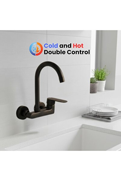 Generic Economic 2 holes sink Mixer Tap wall mounted kitchen faucet (Black)