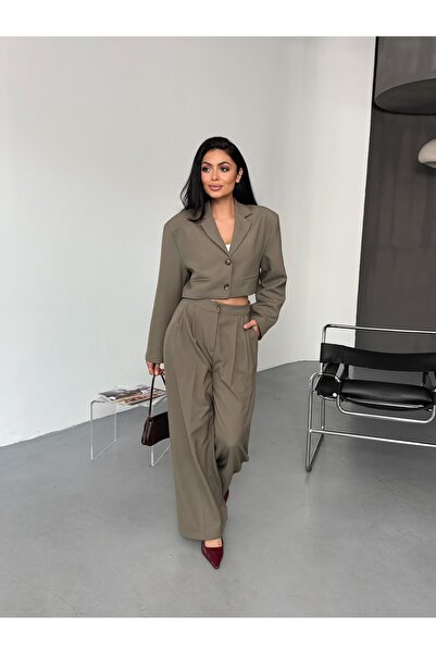 LB Laluna Butik Women's Crop Blazer Jacket and Palazzo Pants Sets