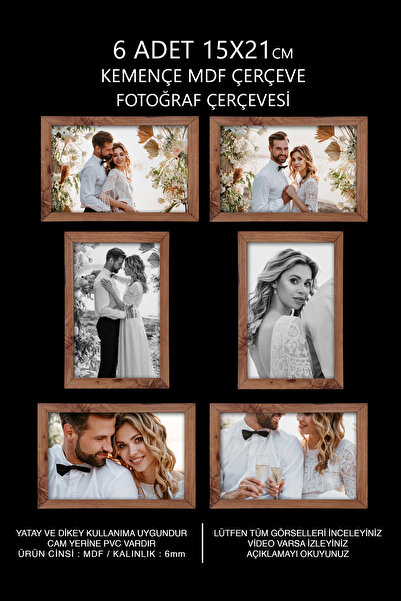 YEDİART 6 Adet 15x21 Çerçeve - Mdf Çerçeve - Fotoğraf Çerçevesi - A5 Pvc'li Ç...