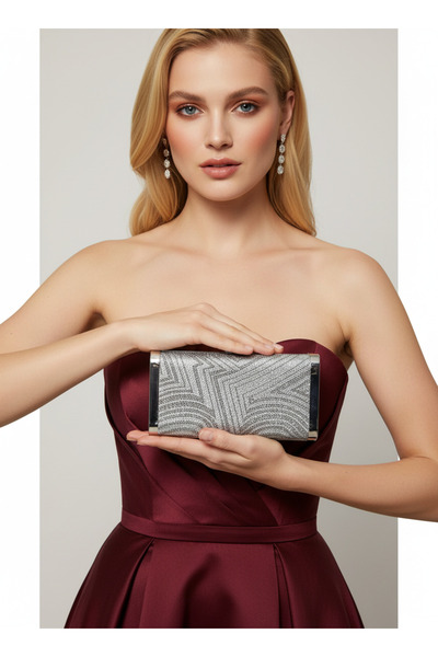 Biçanta Silver Platinum Full Crystal Stone and Metal Frame and Evening Dress Bag Wedding Engagement Graduation