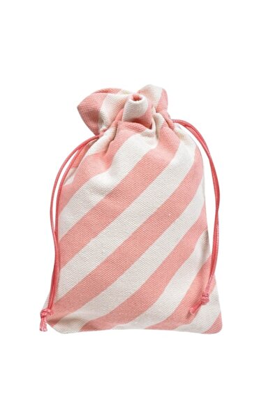 OEM Pungă de ambalaj din bumbac ecru cu dungi roz 11,5x15,5cm