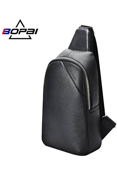 BOPAI Leather Chest Bag (11-122901) - Genuine Leather Crossbody, Black