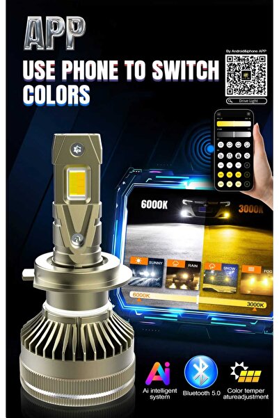 FORTİCO H4 App Kontrolü Bluetooth İle Telefondan Led Zenon25.00lümen 2700k-6500k Renk Değişimi 2W-80W