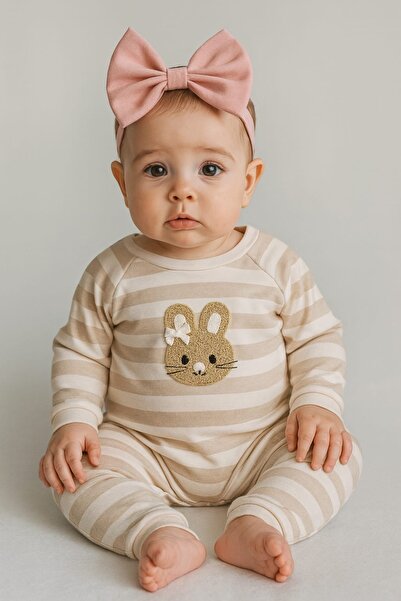 bebekyol Rabbit Süzene Embroidered Baby Romper