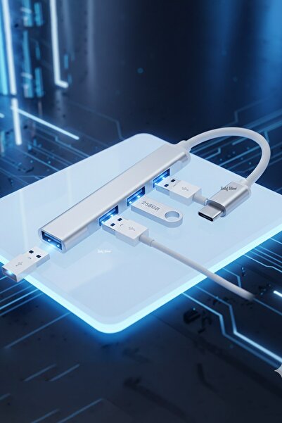SEDEF SİLVER Super Fast Type-C 4 Port USB Hub (for MacBook and All Devices)