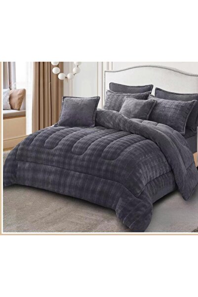 alzawia 6-piece winter double bed sheet set, soft velvet filling with plain fur, double-sided, velvet material, quilt size 250*230