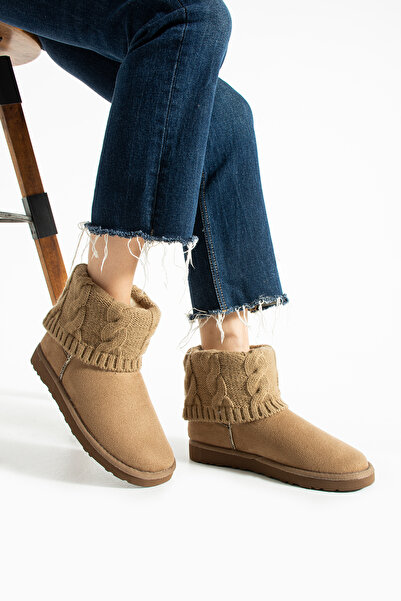 LORENN SHOES Γυναικείες μπότες Mini Mink Knitwear με επένδυση από γούνα και επίπεδη σόλα