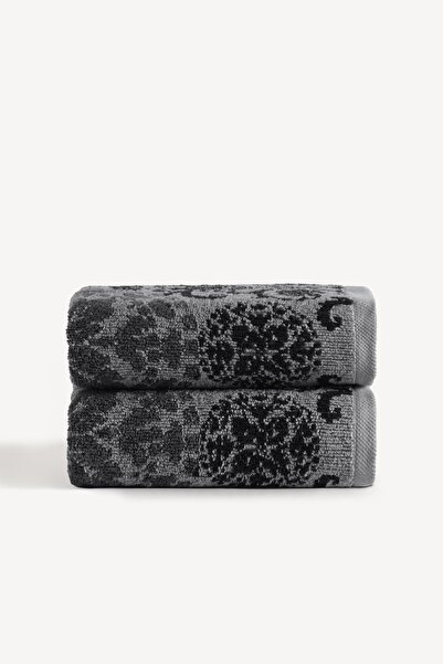 Cherx Σετ πετσετών χεριών Matilda 2 τεμαχίων βαμμένο με νήματα ανθρακί 50x90