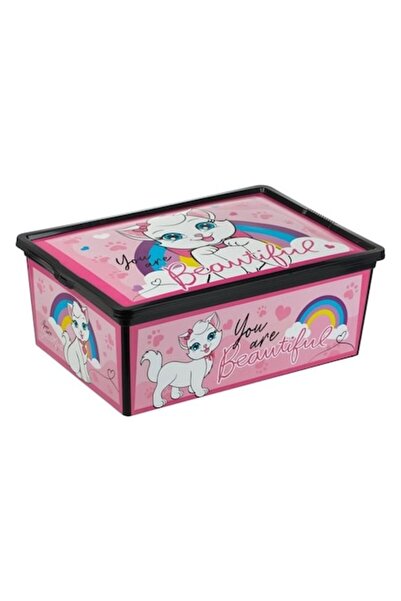 OEM Pink Cat Toy Storage Box with Lid & Wheels 37x26x14 cm - 10L