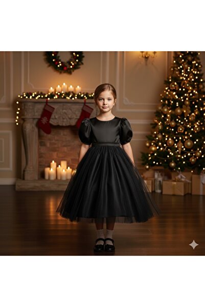 NA ADDESIGN Rochie de seară din satin negru pentru fetiță – Rochie pentru oca...