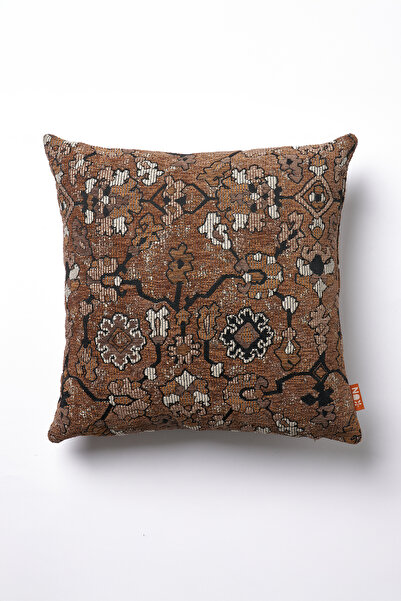 THE KUN Jakarlı Etnik Kilim Desenli Kırlent Kılıfı-Kahverengi