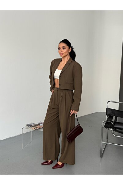 LB Laluna Butik Women's Crop Blazer Jacket and Palazzo Pants Sets