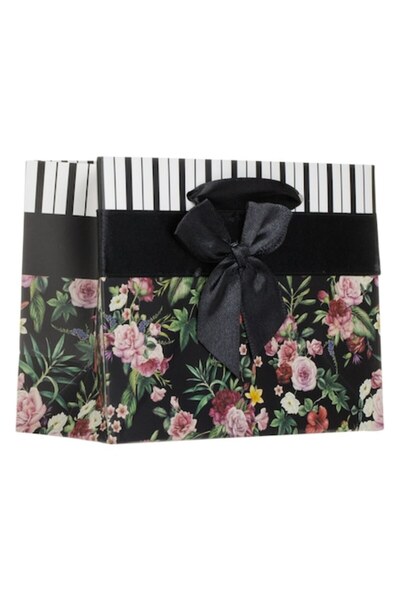 OEM Pungă cadou mini din hârtie, model floral cu panglică de satin și fundă n...