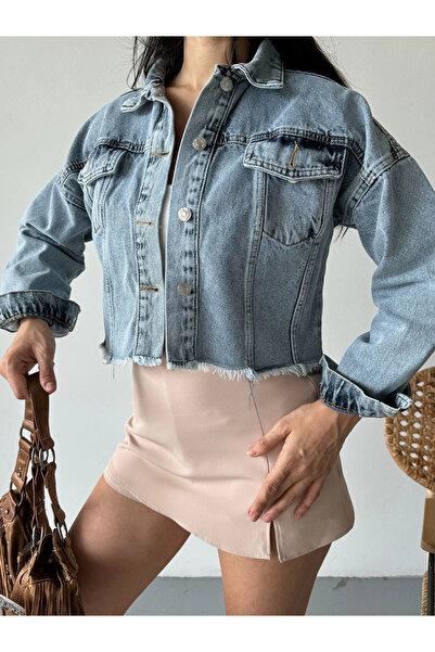 ZENGEZUR MALL Nrzsnt Double Cap Tassels Crop Ice Blue D2002 (233041) (Size: S)