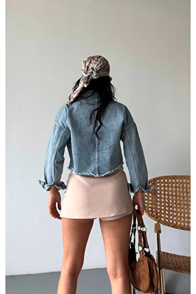 ZENGEZUR MALL Nrzsnt Double Cap Tassels Crop Ice Blue D2002 (233041) (Size: S)