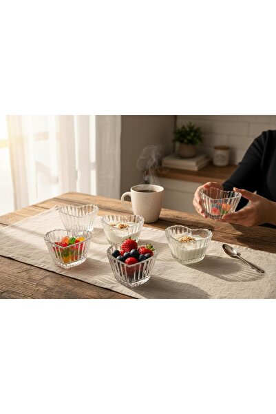YANPA TİCARET 6-Piece Heart-Shaped Glass Turkish Delight Bowl