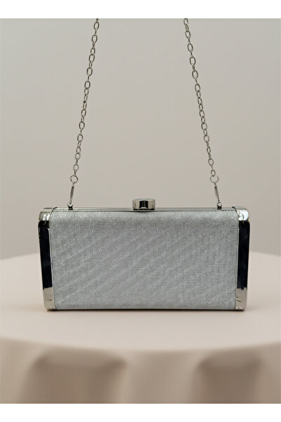 Biçanta Silver Gray Lame Complete Metal Frame Evening Dress Bag Wedding Engagement Graduation
