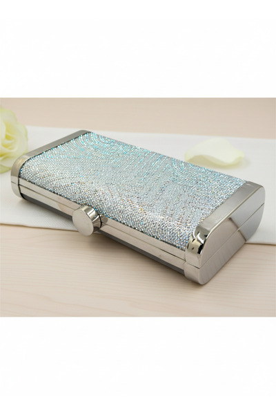 Biçanta Silver Gray Lame Full Crystal Stone and Metal Frame and Evening Dress Bag Wedding Engagement Graduation