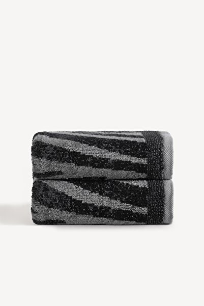 Cherx طقم مناشف يد من قطعتين مصبوغة بخيوط بلوما، لون أنثراسيت، مقاس 50×90