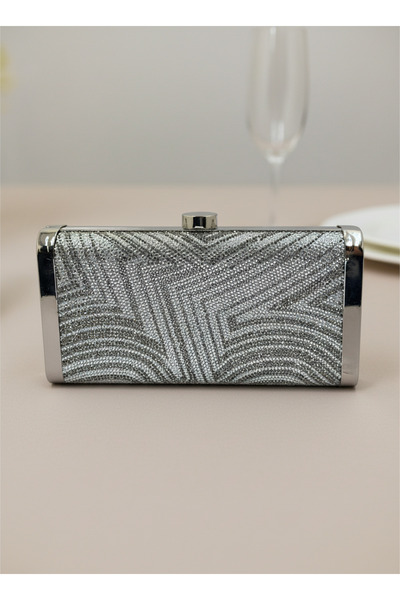 Biçanta Silver Platinum Full Crystal Stone and Metal Frame and Evening Dress Bag Wedding Engagement Graduation