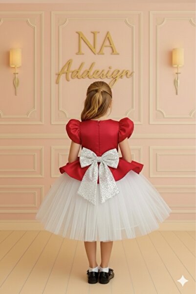 NA ADDESIGN New Year's Red Fluffy Dress – Sparkling Big Bow Detail, New Year's Special