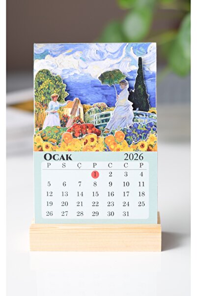 Nova Crafts Ahşap Standlı Monet / Van Gogh Temalı 2026 Masa Takvimi ( 10 *15 cm)