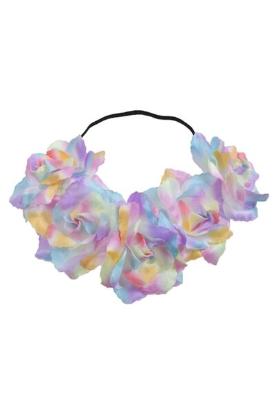 OEM Coroană de păr pentru costum cu flori mari pastelate multicolore și sclipici