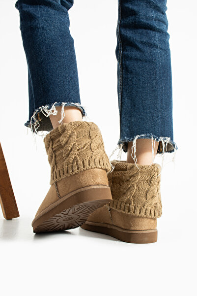 LORENN SHOES Γυναικείες μπότες Mini Mink Knitwear με επένδυση από γούνα και επίπεδη σόλα