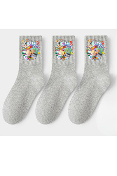Tubinyoo Gri Renkli Matematik Baskılı Soket Çorap