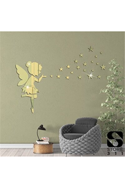 DfEventdesing Aynalı Pleksi Peri Ve Yıldız Desenli Çocuk Odası Duvar Süsü