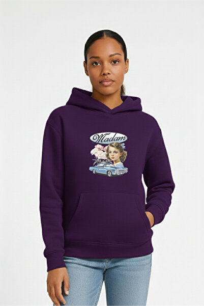 LORVEX قصة فضفاضة سويت شيرت نسائي بغطاء رأس قطن 100% مادام مطبوع