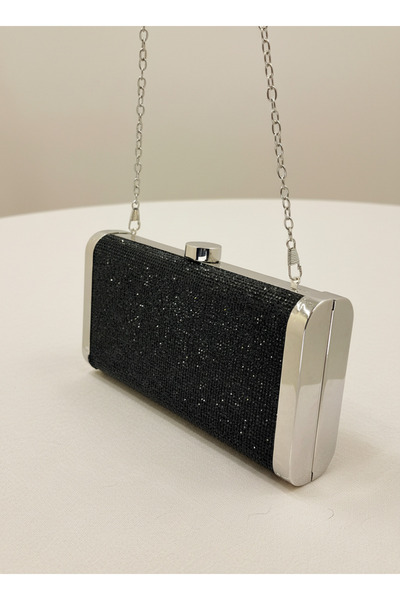 Biçanta Black Full Crystal Stone and Metal Frame and Evening Dress Bag Wedding Engagement Graduation